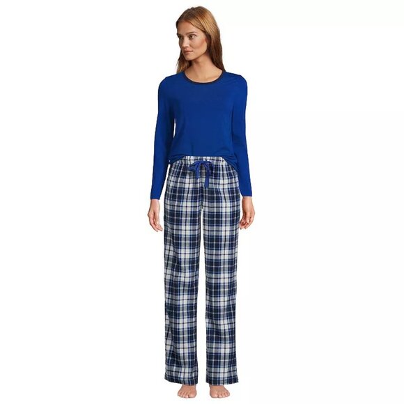 Lands' End Knit Long Sleeve Pajama Top and Pajama Flannel Pants Sleep Set, NWT - Picture 1 of 2